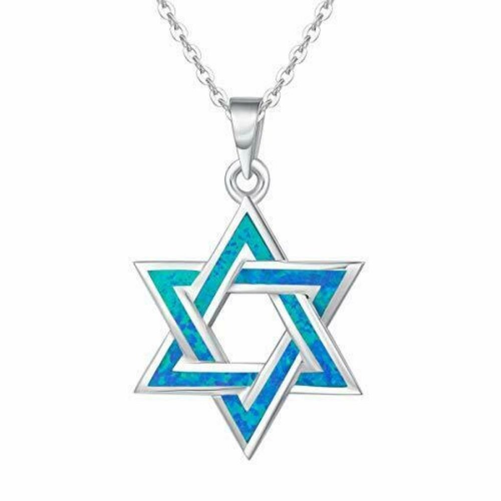 925 Sterling Silver Blue Created Opal Star
